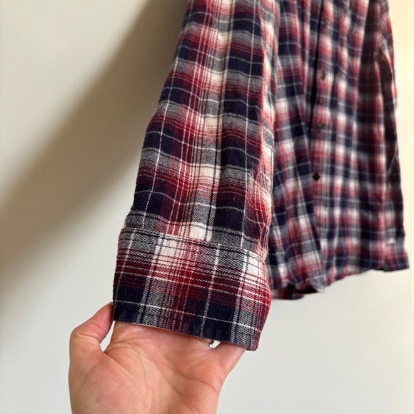 ROOTS Men's Size Large Flannel Button Down Blue Red Plaid Gorpcore Outdoors Warm - Picture 8 of 13